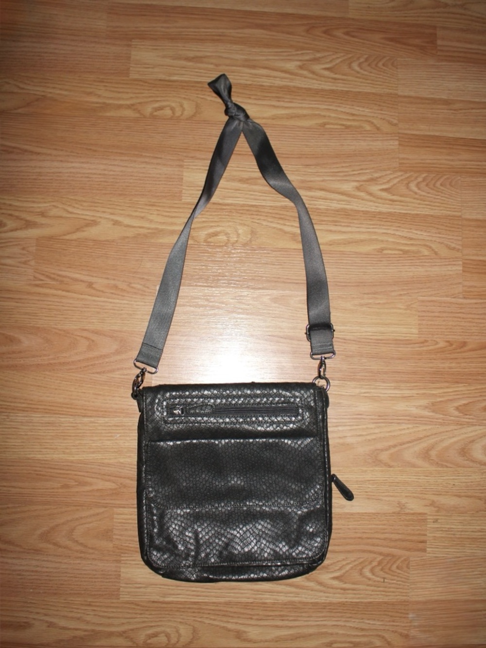 Gray Faux Snakeskin Crossbody Bag